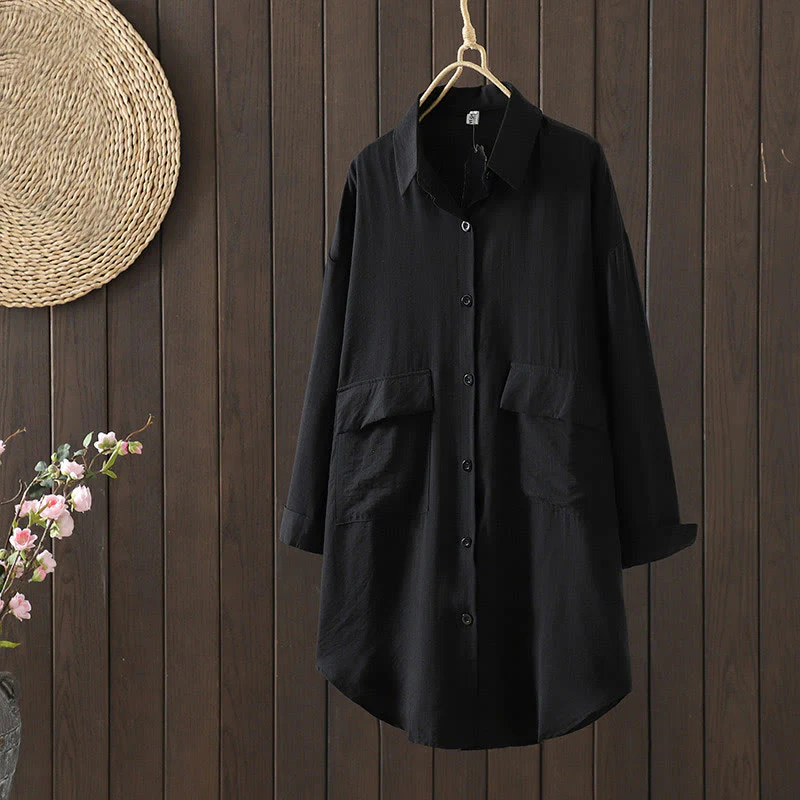 Cappotto da donna in cotone con tasche e bottoni semplici Buddha Stones - Image 11