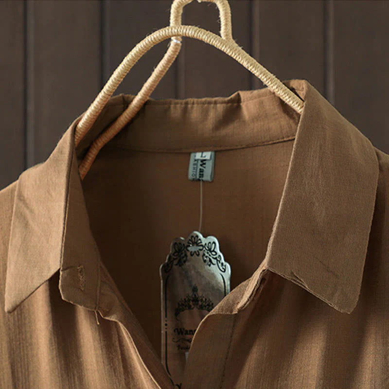 Cappotto da donna in cotone con tasche e bottoni semplici Buddha Stones - Image 7