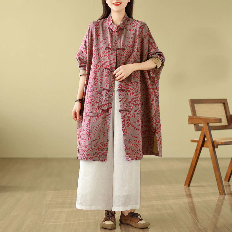 Cappotto da donna con foglie di vite e bottoni a rana, con tasche, in Buddha Stones - Image 8