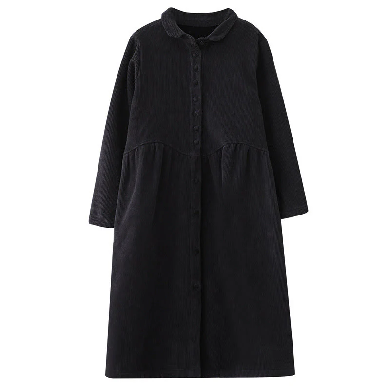 Cappotto da donna in velluto a coste di cotone con fodera in pile, maniche lunghe, bottoni semplici, Buddha Stones, con tasche - Image 9