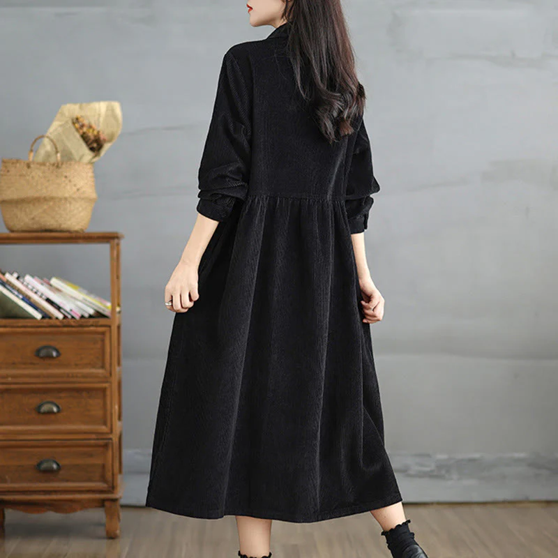 Cappotto da donna in velluto a coste di cotone con tasche e bottoni semplici, a maniche lunghe, Buddha Stones - Image 14