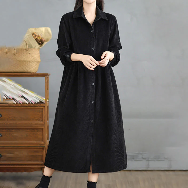 Cappotto da donna in velluto a coste di cotone con tasche e bottoni semplici, a maniche lunghe, Buddha Stones - Image 16