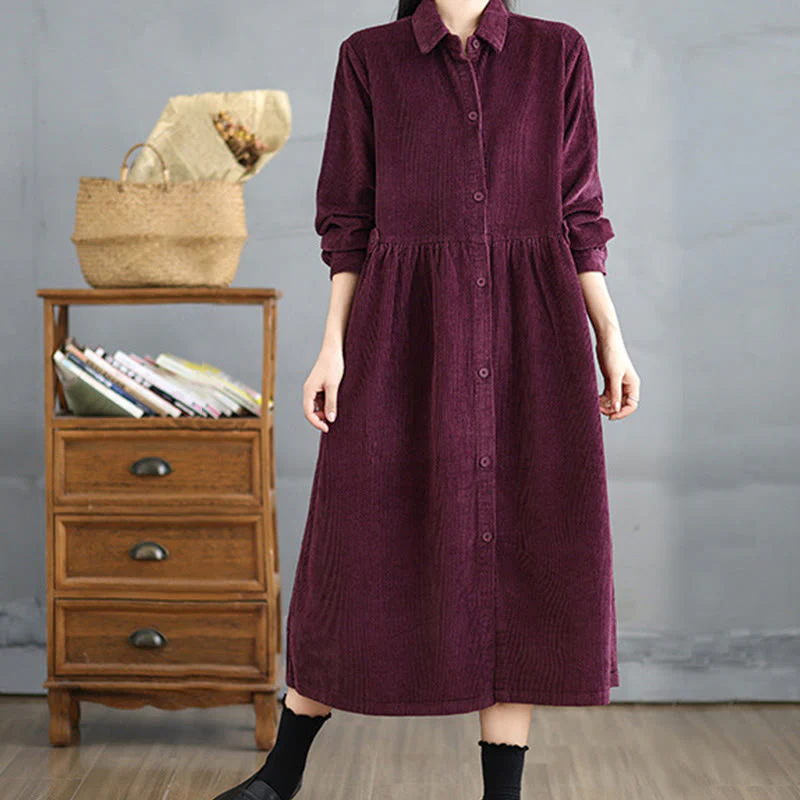 Cappotto da donna in velluto a coste di cotone con tasche e bottoni semplici, a maniche lunghe, Buddha Stones - Image 18