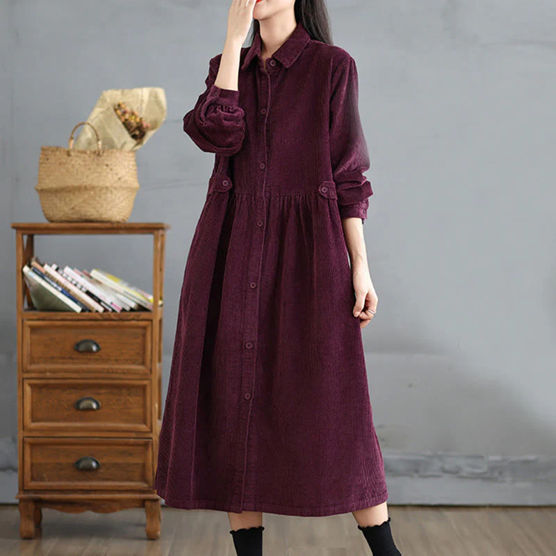 Cappotto da donna in velluto a coste di cotone con tasche e bottoni semplici, a maniche lunghe, Buddha Stones - Image 19