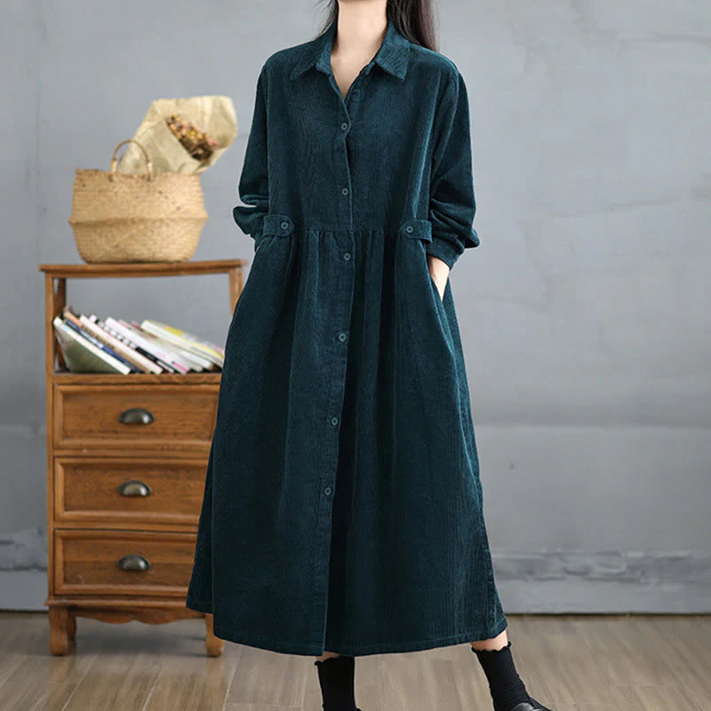 Cappotto da donna in velluto a coste di cotone con tasche e bottoni semplici, a maniche lunghe, Buddha Stones - Image 24