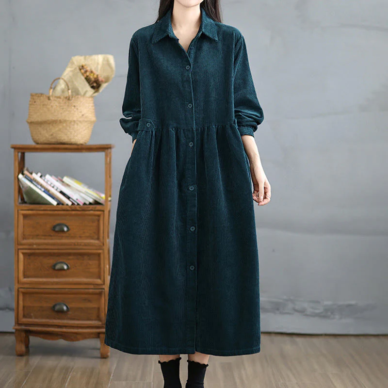 Cappotto da donna in velluto a coste di cotone con tasche e bottoni semplici, a maniche lunghe, Buddha Stones - Image 29