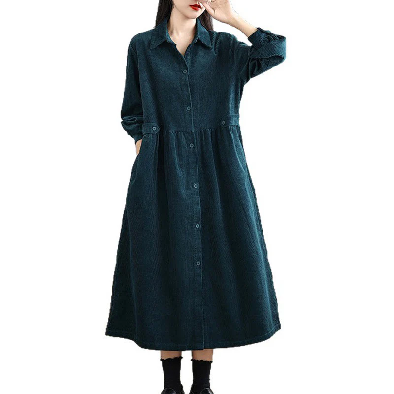 Cappotto da donna in velluto a coste di cotone con tasche e bottoni semplici, a maniche lunghe, Buddha Stones - Image 30
