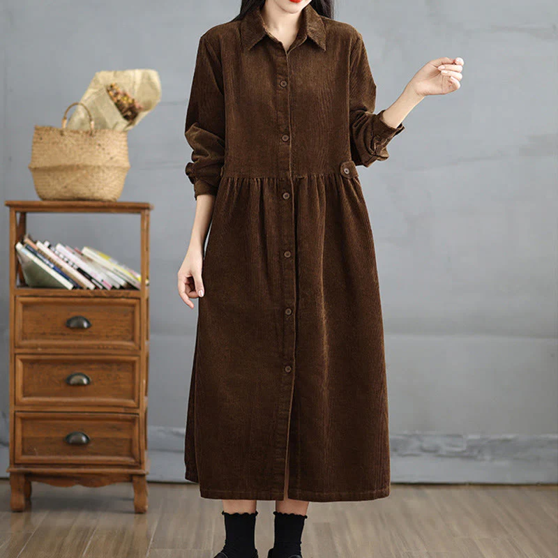 Cappotto da donna in velluto a coste di cotone con tasche e bottoni semplici, a maniche lunghe, Buddha Stones - Image 4