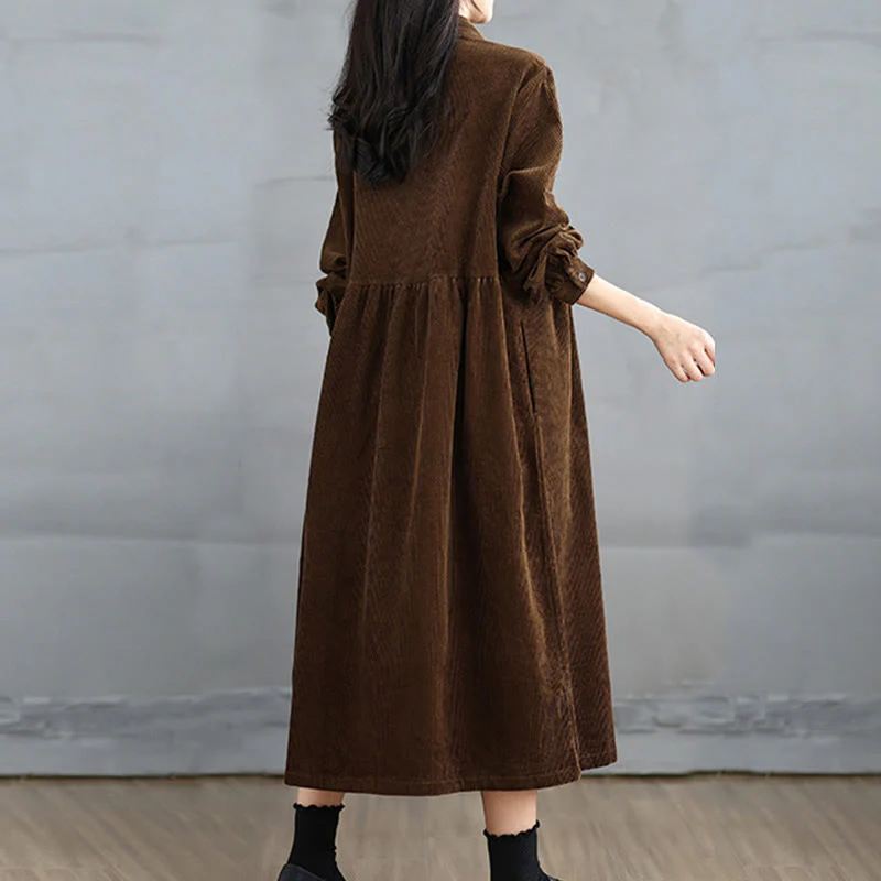 Cappotto da donna in velluto a coste di cotone con tasche e bottoni semplici, a maniche lunghe, Buddha Stones - Image 5