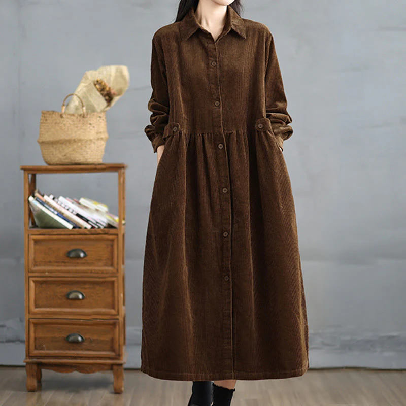 Cappotto da donna in velluto a coste di cotone con tasche e bottoni semplici, a maniche lunghe, Buddha Stones - Image 6
