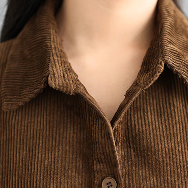 Cappotto da donna in velluto a coste di cotone con tasche e bottoni semplici, a maniche lunghe, Buddha Stones - Image 7
