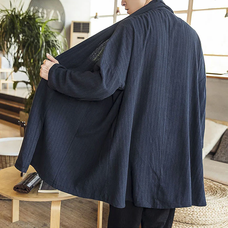 Cappotto da uomo di media lunghezza in misto lino semplice e casual, modello Buddha Stones Fall - Image 23
