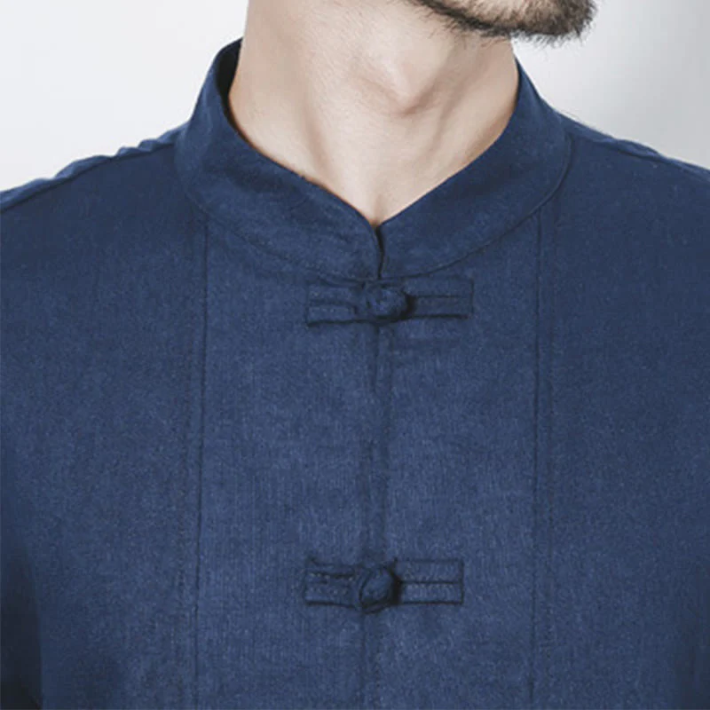 Cappotto da uomo in lino con bottoni a forma di rana, lunghezza media , Buddha Stones Fall Zen Clothing - Image 10