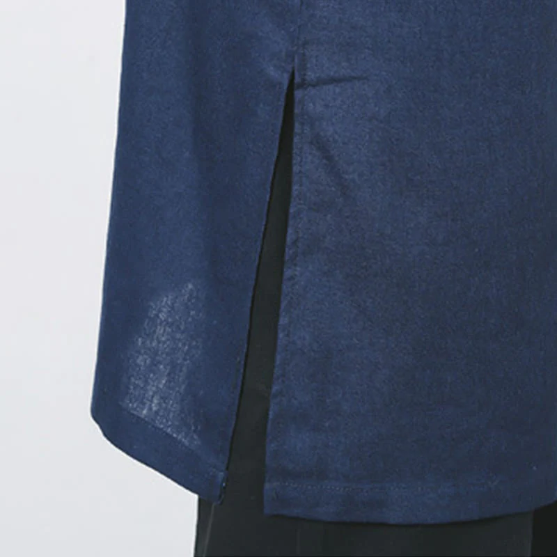 Cappotto da uomo in lino con bottoni a forma di rana, lunghezza media , Buddha Stones Fall Zen Clothing - Image 14