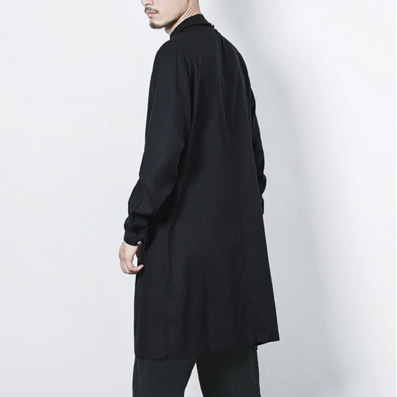 Cappotto da uomo in lino con bottoni a forma di rana, lunghezza media , Buddha Stones Fall Zen Clothing - Image 20