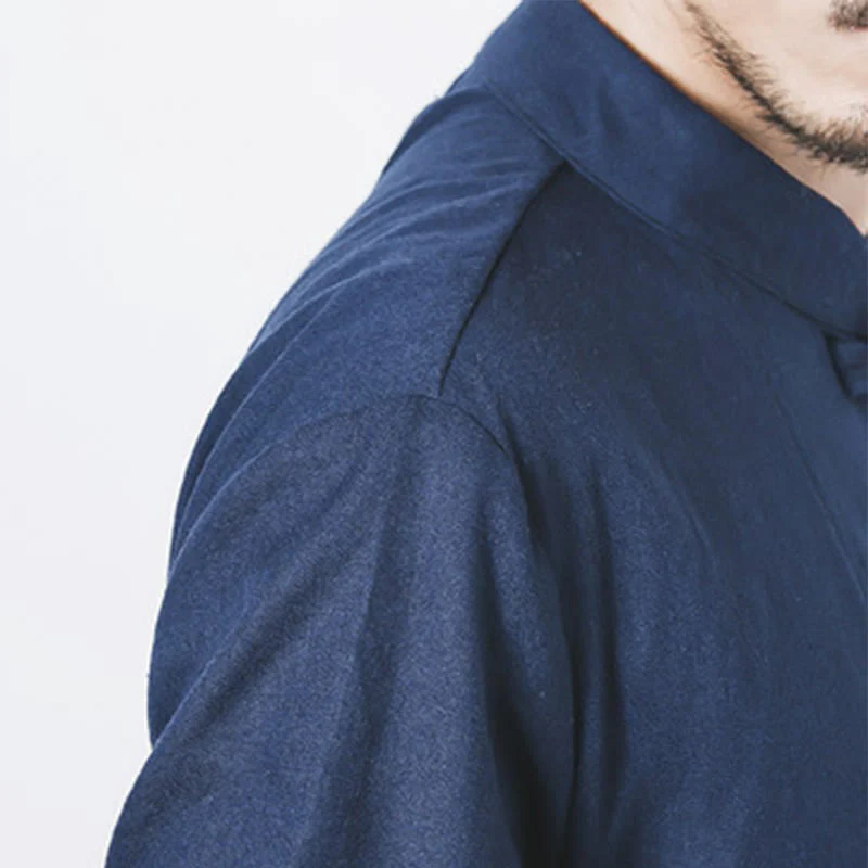 Cappotto da uomo in lino con bottoni a forma di rana, lunghezza media , Buddha Stones Fall Zen Clothing - Image 9