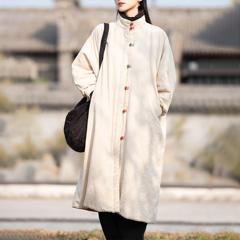 Cappotto termico invernale da donna in cotone ramiè con bottoni a rana e maniche lunghe, con tasche, Buddha Stones - Image 10