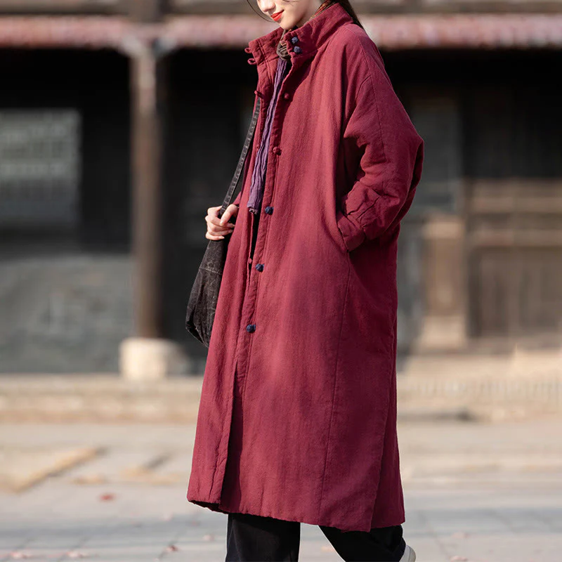 Cappotto termico invernale da donna in cotone ramiè con bottoni a rana e maniche lunghe, con tasche, Buddha Stones - Image 14