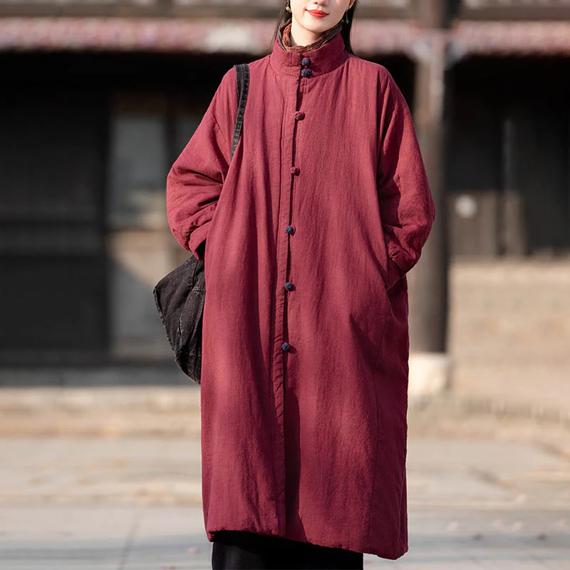 Cappotto termico invernale da donna in cotone ramiè con bottoni a rana e maniche lunghe, con tasche, Buddha Stones - Image 20