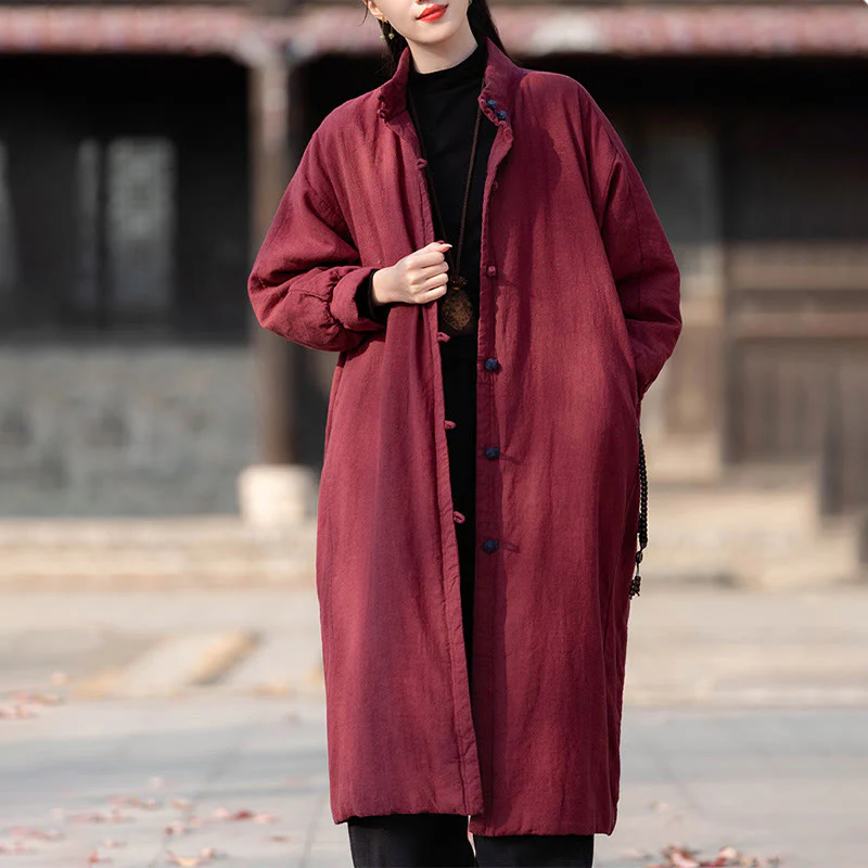 Cappotto termico invernale da donna in cotone ramiè con bottoni a rana e maniche lunghe, con tasche, Buddha Stones - Image 21