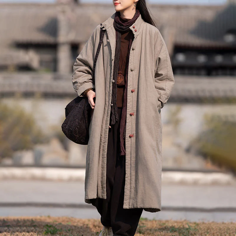 Cappotto termico invernale da donna in cotone ramiè con bottoni a rana e maniche lunghe, con tasche, Buddha Stones - Image 28