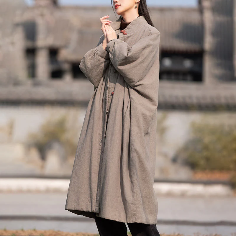 Cappotto termico invernale da donna in cotone ramiè con bottoni a rana e maniche lunghe, con tasche, Buddha Stones - Image 29