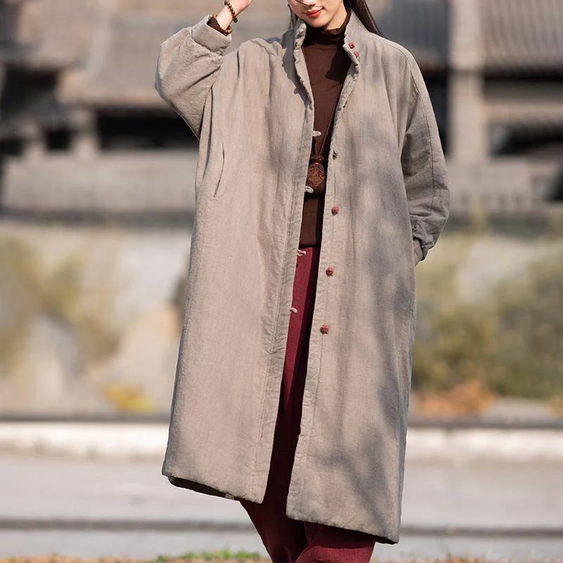 Cappotto termico invernale da donna in cotone ramiè con bottoni a rana e maniche lunghe, con tasche, Buddha Stones - Image 30