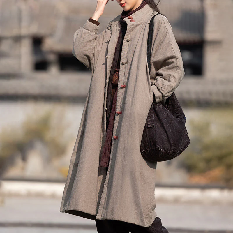 Cappotto termico invernale da donna in cotone ramiè con bottoni a rana e maniche lunghe, con tasche, Buddha Stones - Image 32