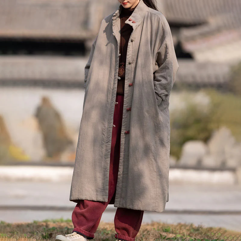 Cappotto termico invernale da donna in cotone ramiè con bottoni a rana e maniche lunghe, con tasche, Buddha Stones - Image 33