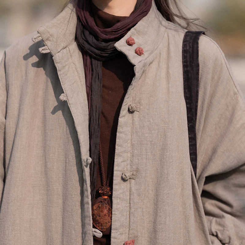 Cappotto termico invernale da donna in cotone ramiè con bottoni a rana e maniche lunghe, con tasche, Buddha Stones - Image 34