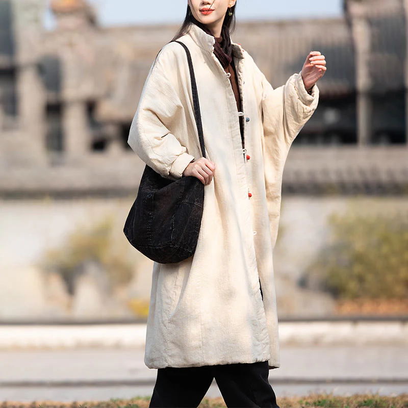 Cappotto termico invernale da donna in cotone ramiè con bottoni a rana e maniche lunghe, con tasche, Buddha Stones - Image 5