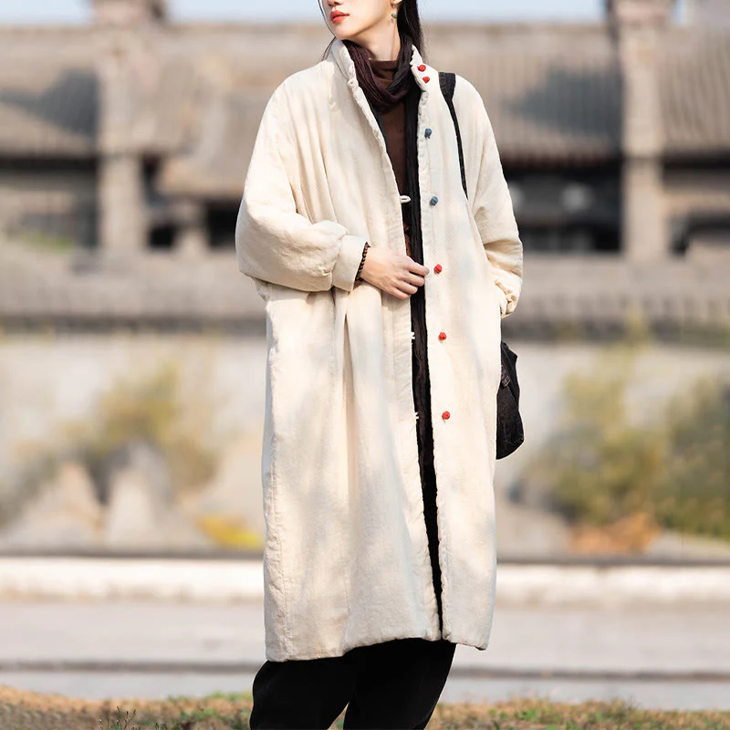 Cappotto termico invernale da donna in cotone ramiè con bottoni a rana e maniche lunghe, con tasche, Buddha Stones - Image 7