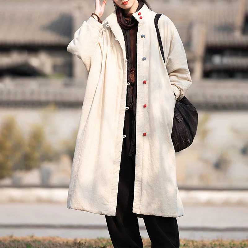 Cappotto termico invernale da donna in cotone ramiè con bottoni a rana e maniche lunghe, con tasche, Buddha Stones - Image 8