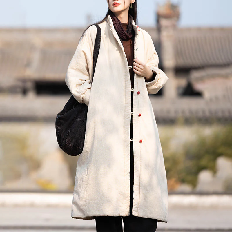 Cappotto termico invernale da donna in cotone ramiè con bottoni a rana e maniche lunghe, con tasche, Buddha Stones - Image 9