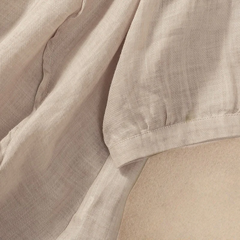 Camicia da donna a maniche a tre quarti in cotone e lino con bottoni, design a volant e stampa Buddha Stones, casual e semplice. - Image 13