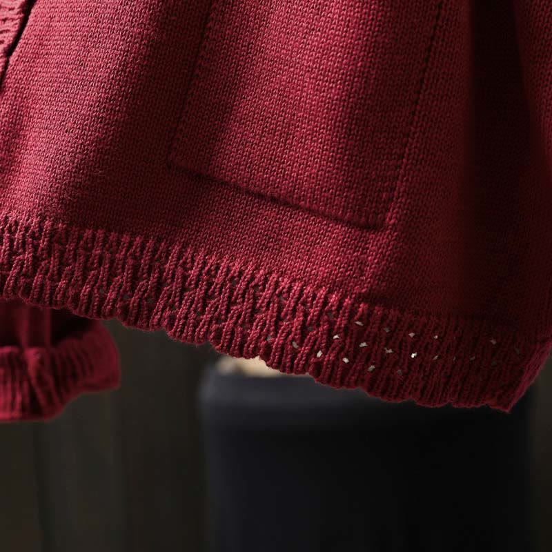 Cardigan lavorato a maglia a maniche lunghe in cotone con bottoni in pizzo autunnale Buddha Stones da donna con tasche - Image 10