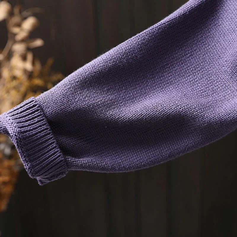 Cardigan lavorato a maglia a maniche lunghe in cotone con bottoni ricamati floreali con Buddha Stones da donna - Image 13