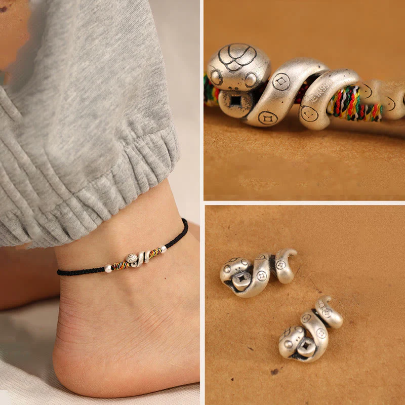 Cavigliera con corda rossa in argento sterling 999, anno del serpente, Buddha Stones - Image 14