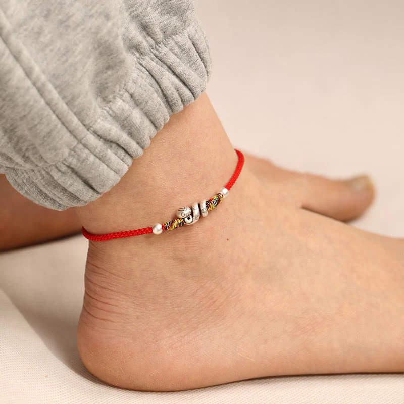 Cavigliera con corda rossa in argento sterling 999, anno del serpente, Buddha Stones - Image 2