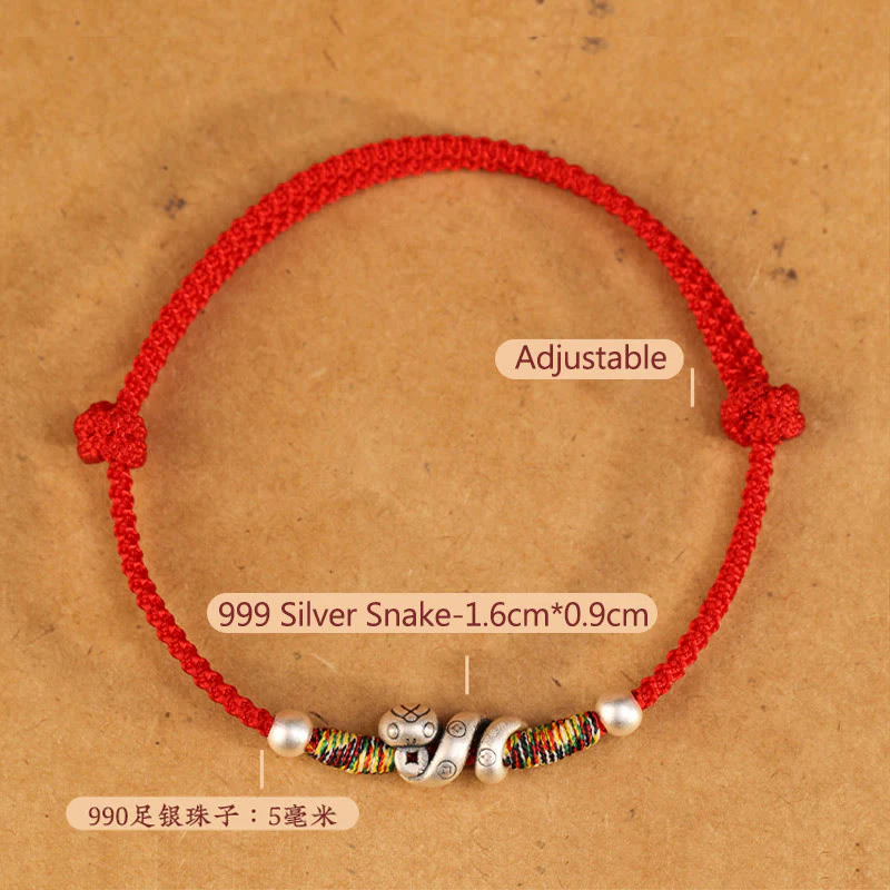 Cavigliera con corda rossa in argento sterling 999, anno del serpente, Buddha Stones - Image 4