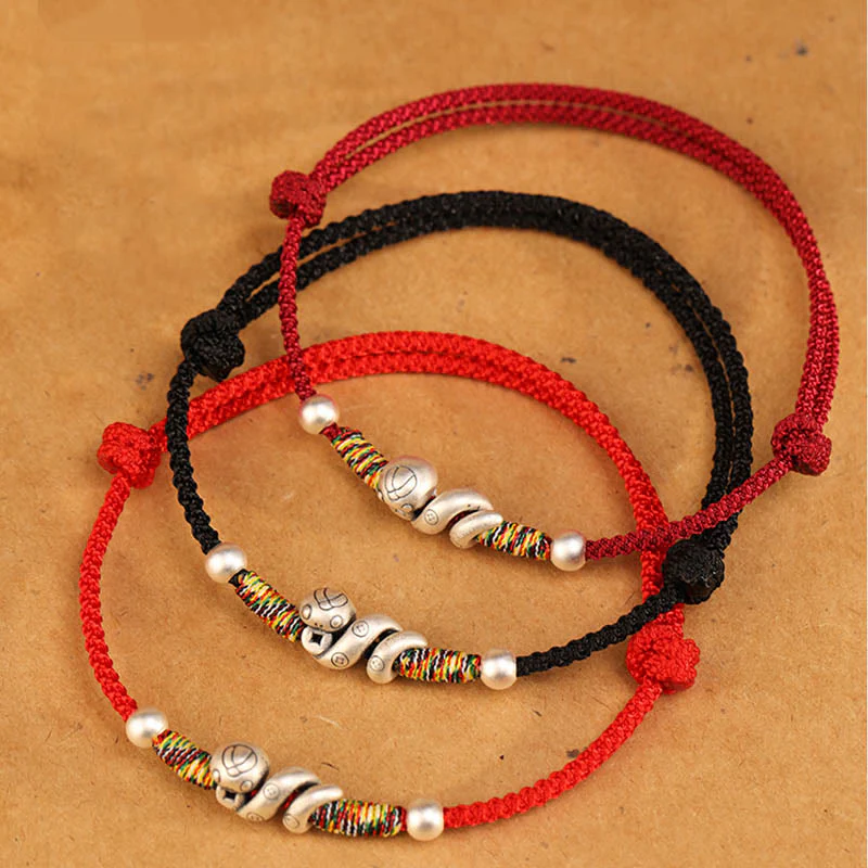 Cavigliera con corda rossa in argento sterling 999, anno del serpente, Buddha Stones - Image 9