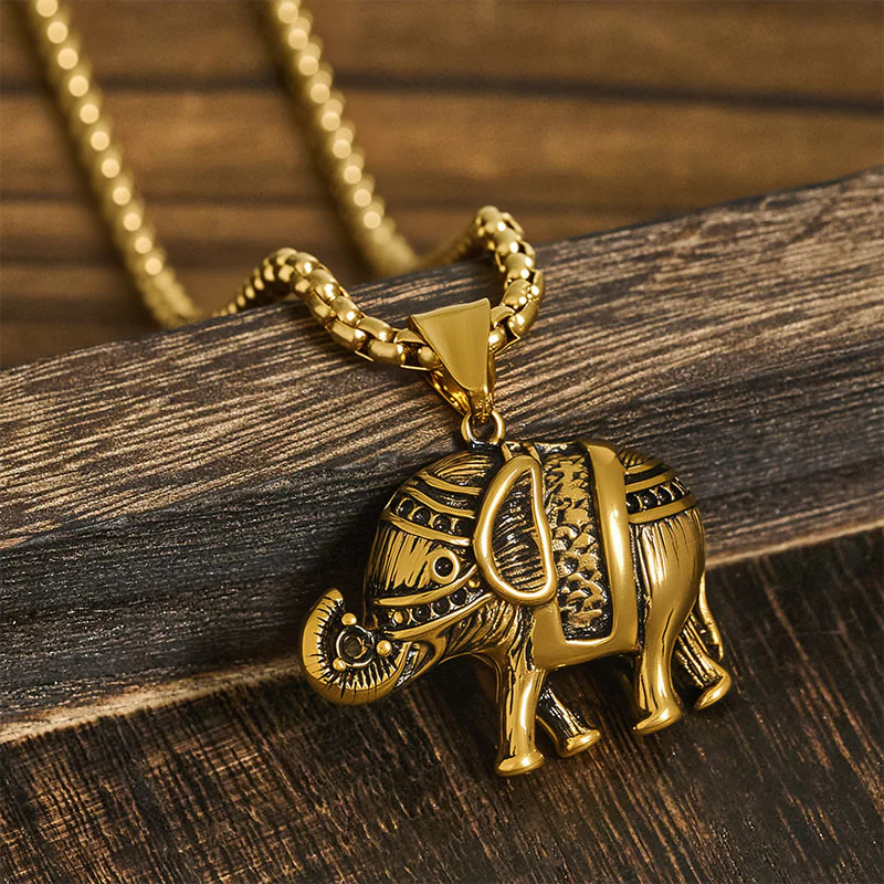 Ciondoli per collana rinforzati con elefante in acciaio al titanio Buddha Stones - Image 9