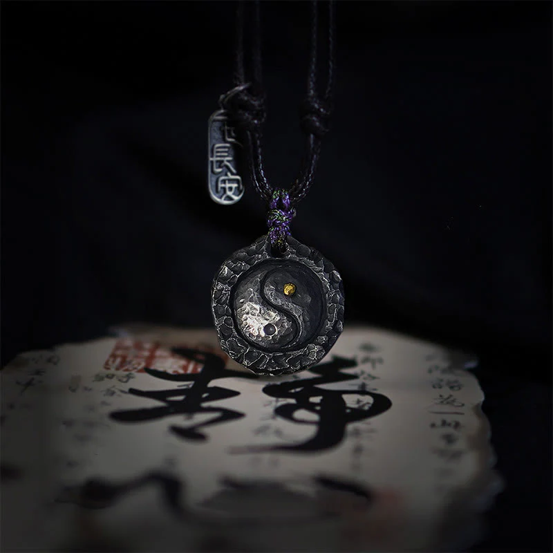 Ciondolo con collana di armonia di design Tai Chi Yin Yang in argento sterling 999 Buddha Stones