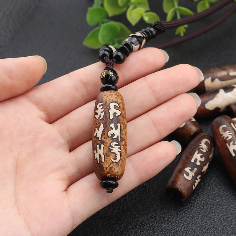 Ciondolo con collana di ricchezza Buddha Stones Tibet Om Mani Padme Hum Dzi con perline Avalokitesvara - Image 8