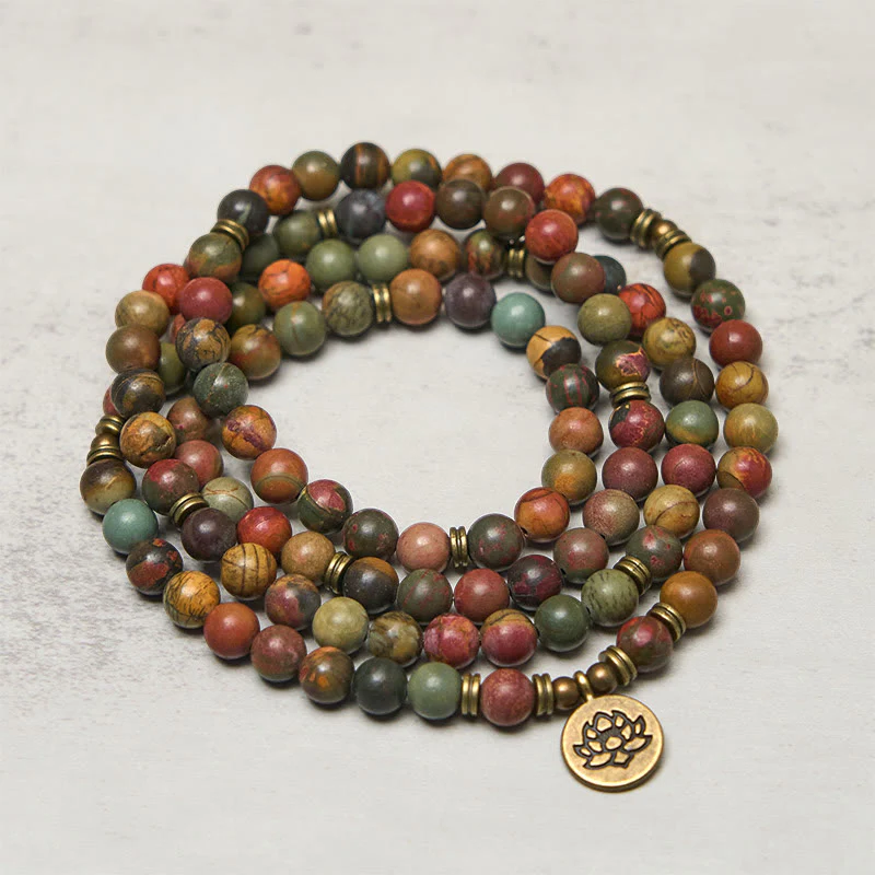 Ciondolo con perlina rotonda, simbolo del loto retrò, Buddha Stones, turchese rosso, mala caldo - Image 2