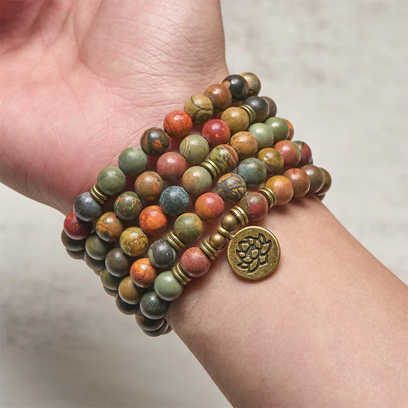 Ciondolo con perlina rotonda, simbolo del loto retrò, Buddha Stones, turchese rosso, mala caldo - Image 4