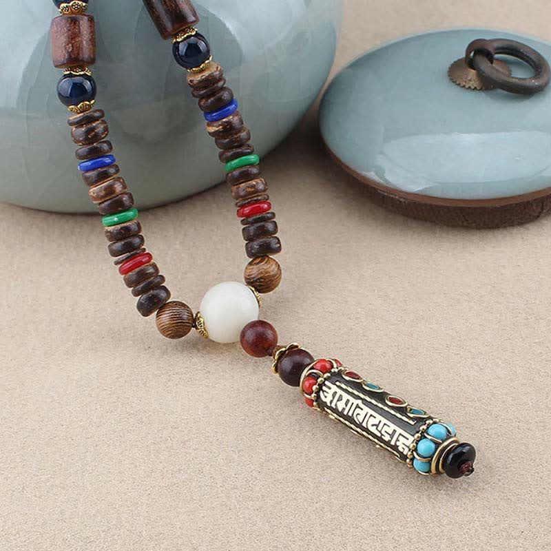 Ciondolo per collana in legno di wenge con Buddha Stones tibetano Om Mani Padme Hum Dzi - Image 4