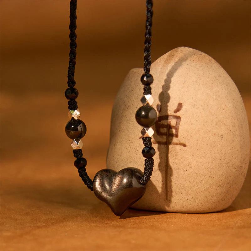 Collana Buddha Stones lucida e argento naturale con protezione del cuore - Image 2