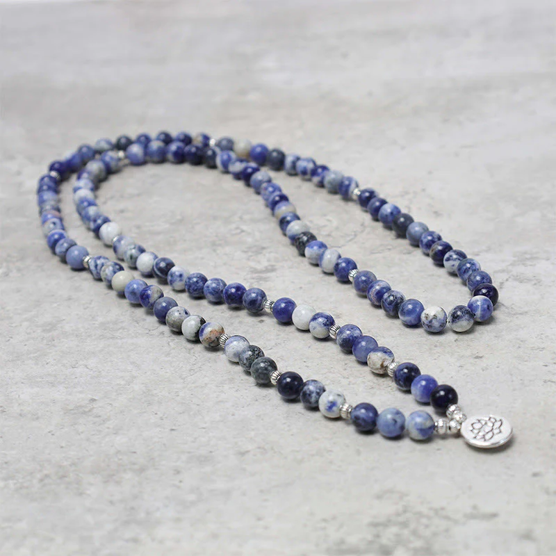 Collana con bracciale in pietra naturale Buddha Stones Aventurina blu Lotus Peace - Image 3