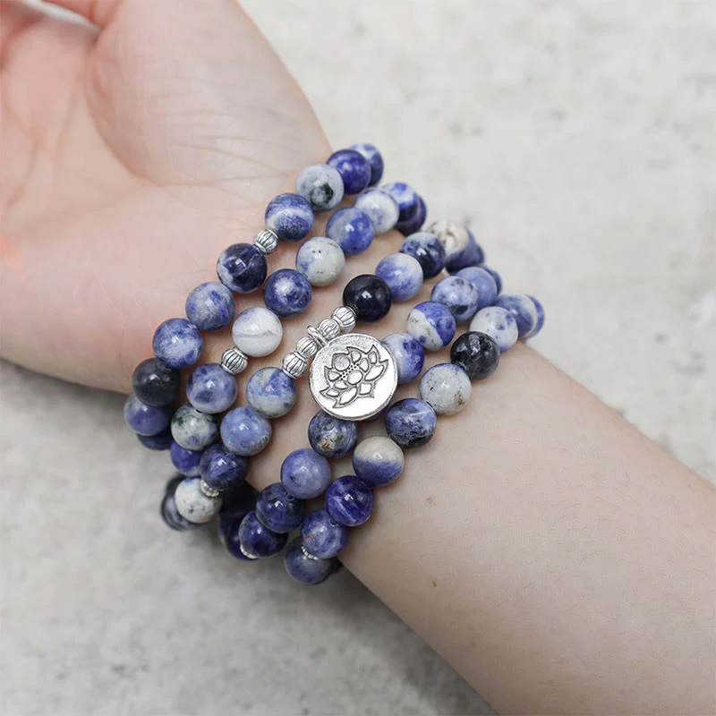 Collana con bracciale in pietra naturale Buddha Stones Aventurina blu Lotus Peace - Image 4